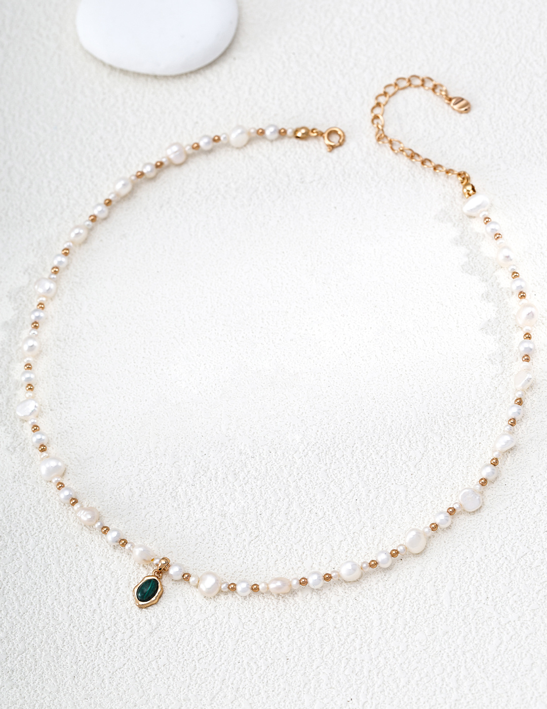 Vintage Gold Malachite Pearl Necklace
