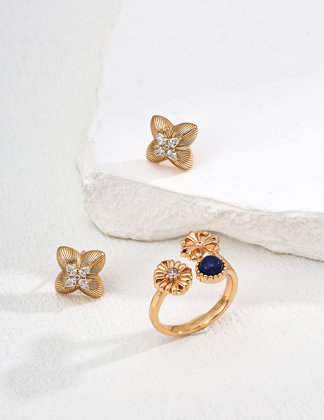 Striped Clover Earrings with Zircon