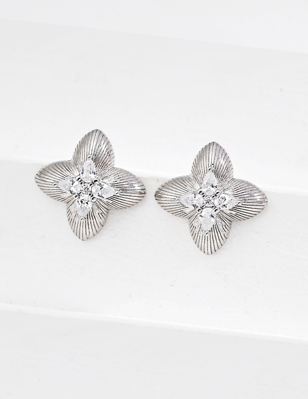 Striped Clover Earrings with Zircon