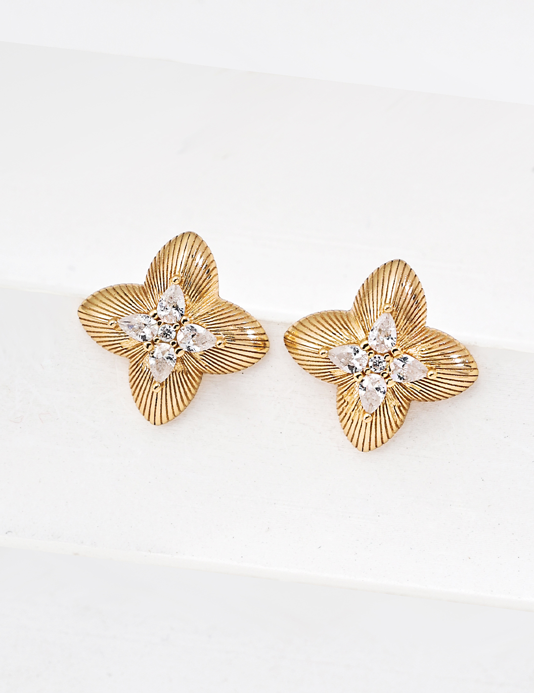 Striped Clover Earrings with Zircon